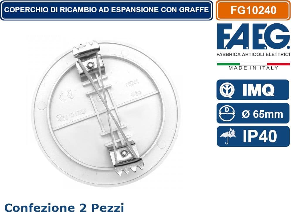CONFEZIONE 2 PEZZI COPERCHIO AD ESPENSIONE ROTONDO CON GRAFFE PER SCATOLA AD INCASSO A MURO Ø 65mm IP40 FAEG - FG10240 - 2
