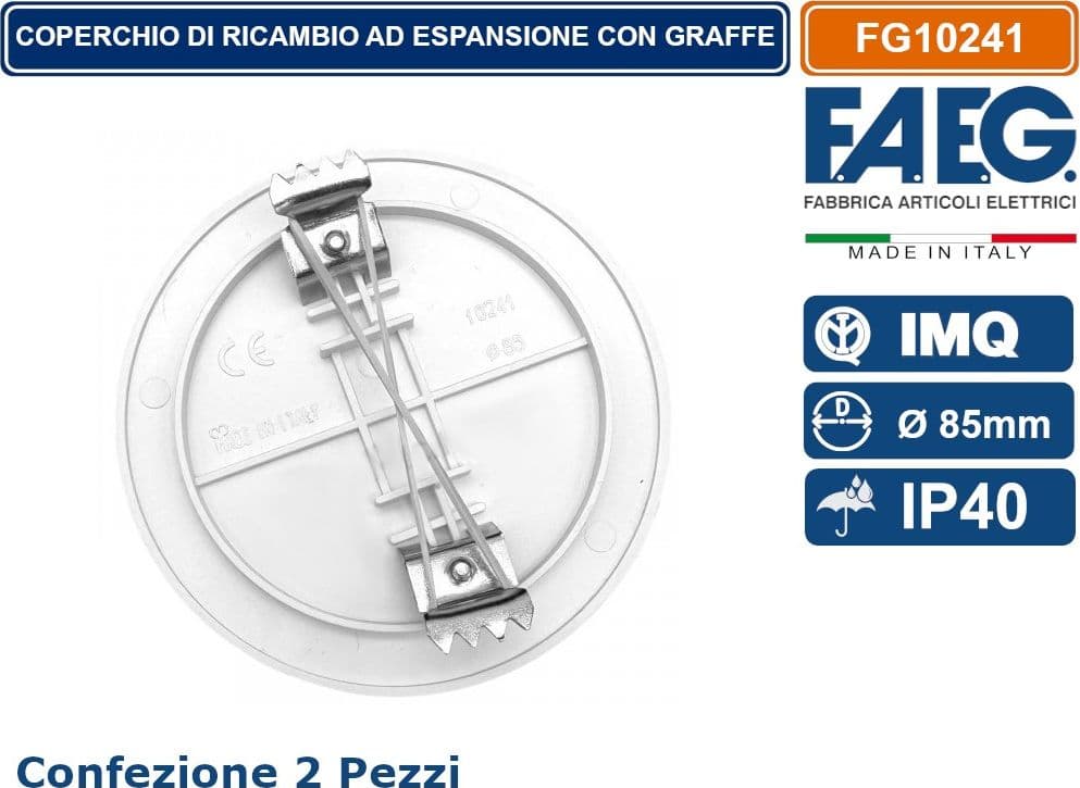 CONFEZIONE 2 PEZZI COPERCHIO AD ESPENSIONE ROTONDO CON GRAFFE PER SCATOLA AD INCASSO A MURO Ø 85mm IP40 FAEG - FG10241 - 2