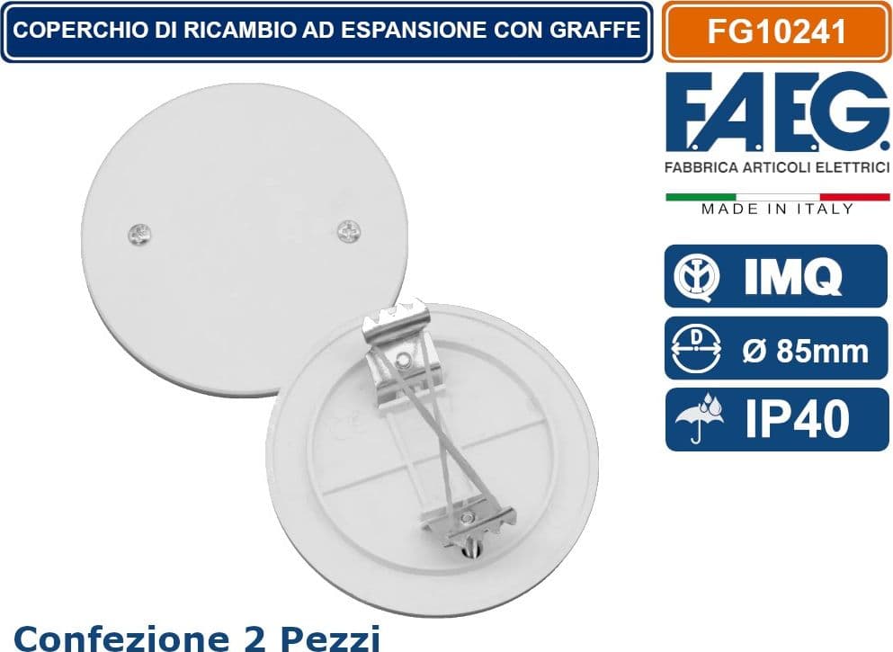 CONFEZIONE 2 PEZZI COPERCHIO AD ESPENSIONE ROTONDO CON GRAFFE PER SCATOLA AD INCASSO A MURO Ø 85mm IP40 FAEG - FG10241 - 3