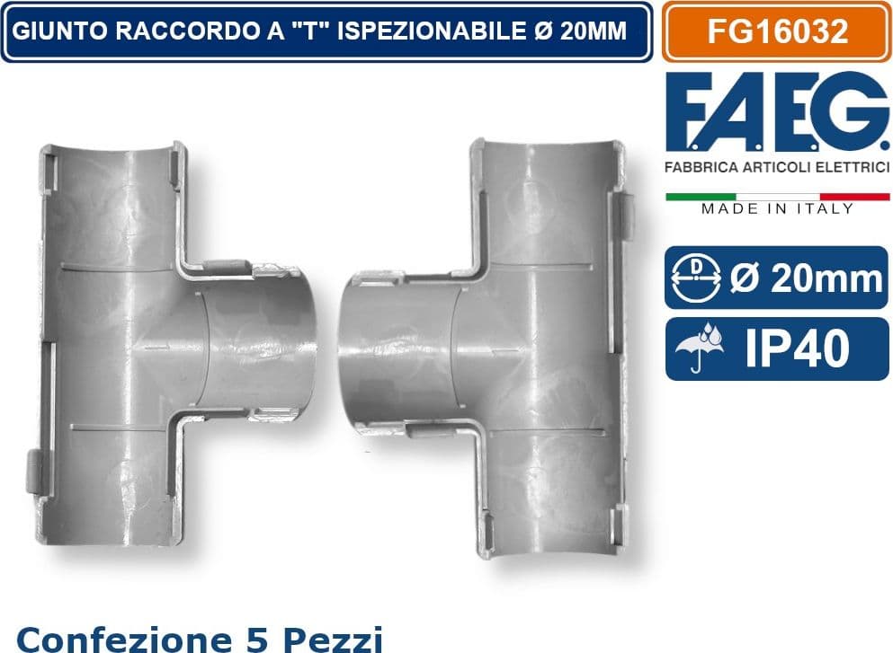 CONFEZIONE 5 PEZZI GIUNTO RACCORDO A T ISPEZIONABILE PER TUBO RIGIDO Ø 20MM IP40 RAL7035 - 3