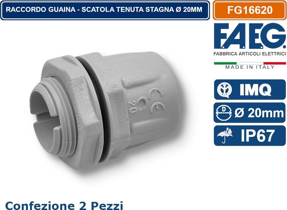 CONFEZIONE 2 PEZZI RACCORDO DI GIUNZIONE TENUTA STAGNA IP67 GUAINA SCATOLA Ø 20MM PASSO METRICO RAL7035