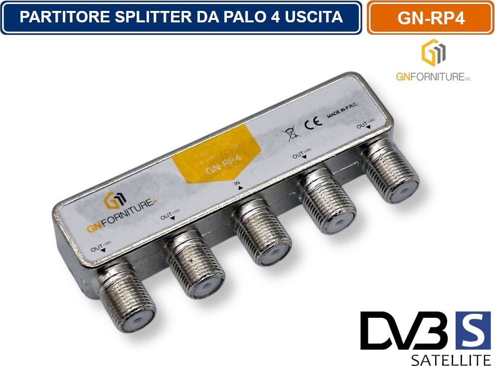 RIPARTITORE SPLITTER DA PALO SEGNALE TV SATELLITARE 1 INGRESSO 4 USCITE - 2