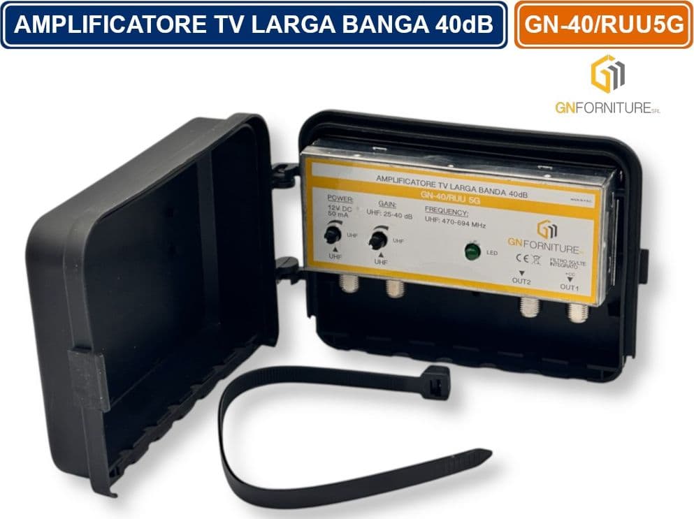 AMPLIFICATORE TV LARGA BANDA 40dB CON FILTRO 5G/LTE INTEGRATO PER DVB-T2 2 INGRESSI 2 USCITE - 2