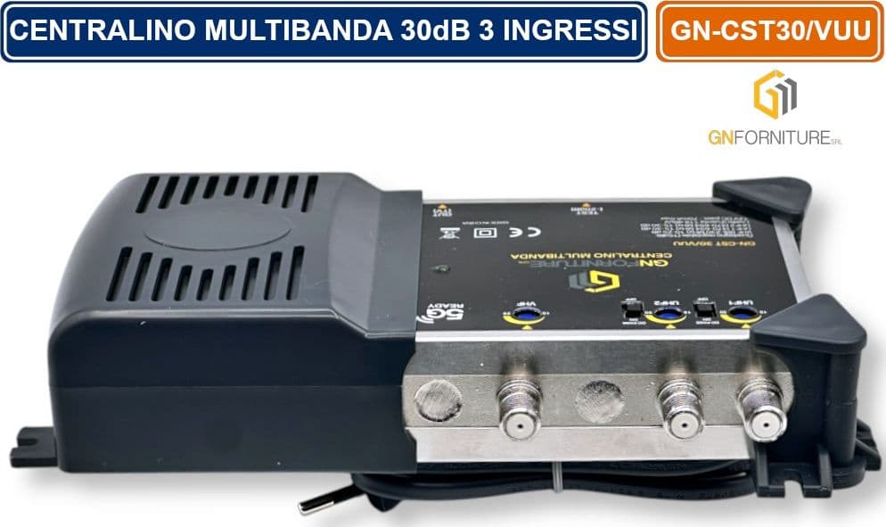 CENTRALINO MULTIBANDA 3 INGRESSI SEPARATI REGOLABILI VHF - UHF - E UHF  118DBµV 30 DB USCITA TEST 20dB CON FILTRO 5G - 3