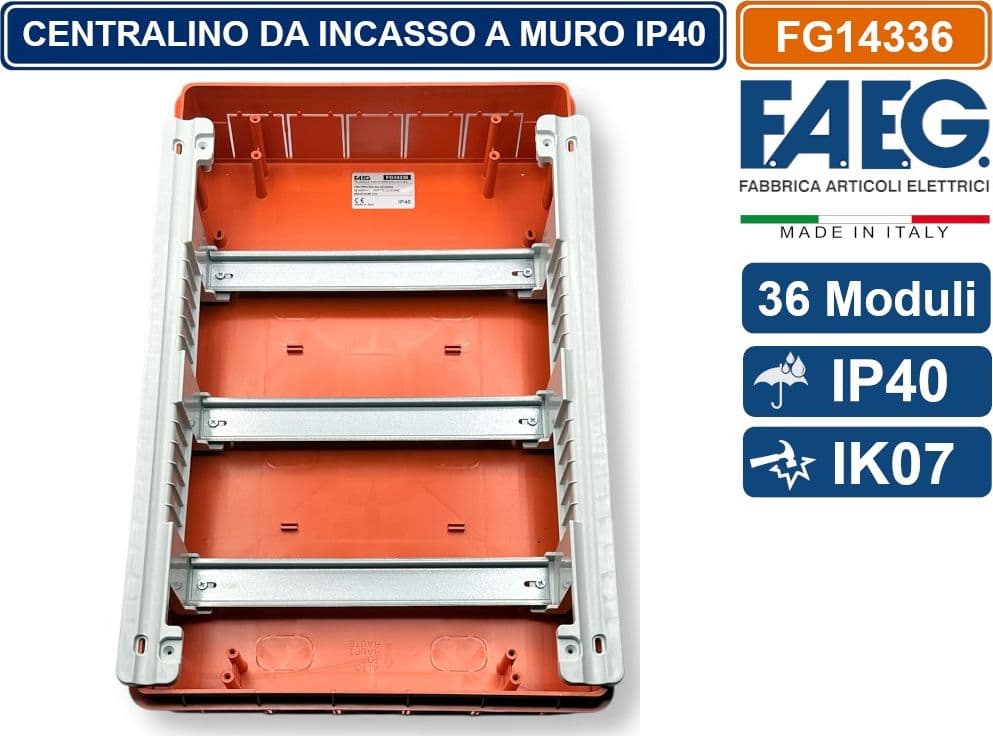 CENTRALINO DA INCASSO 36 MODULI CON CORNICE BIANCA E PORTELLO FUMÈ IP40 FAEG - FG14336 - 3