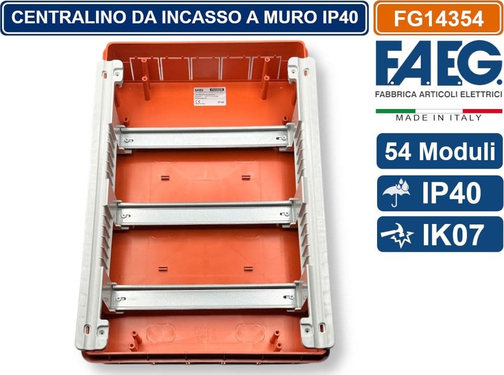 CENTRALINO DA INCASSO 54 MODULI CON CORNICE BIANCA E PORTELLO FUMÈ IP40 FAEG - FG14354 - 3