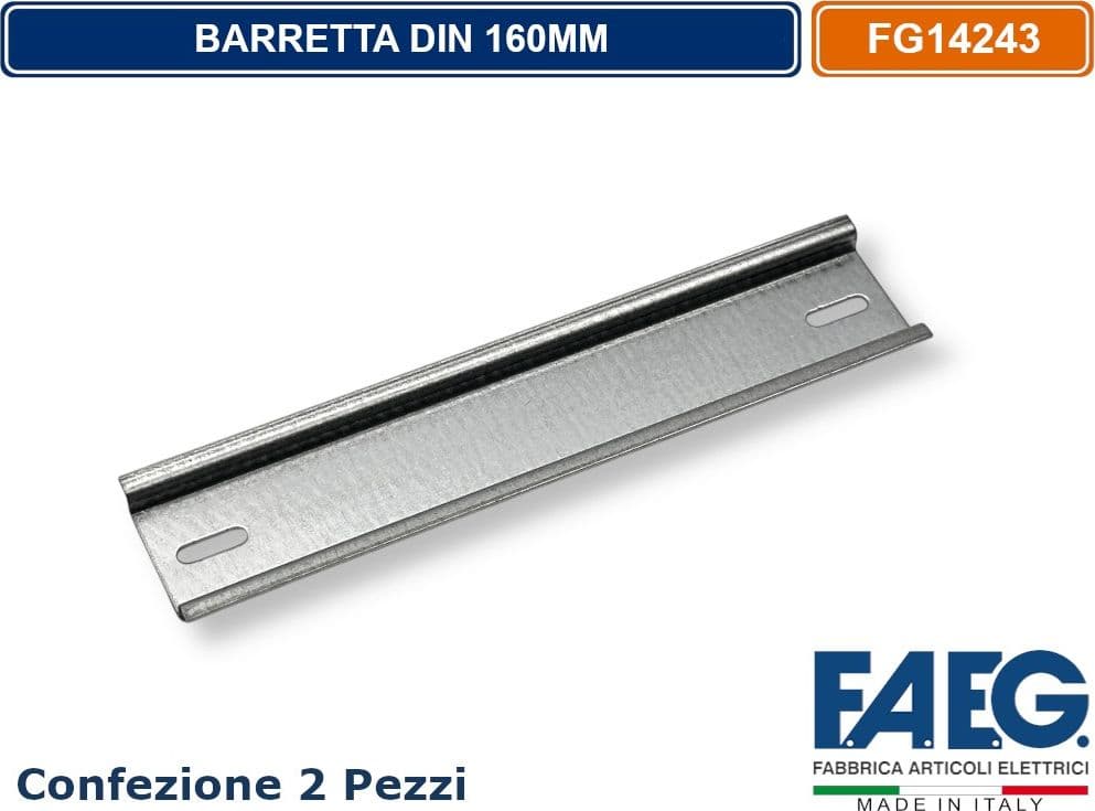 CONFEZIONE 2 PEZZI FAEG FG14243 BINARIO GUIDA DIN OMEGA 160MM IN METALLO ZINCATO PER CENTRALINI 8 MODULI