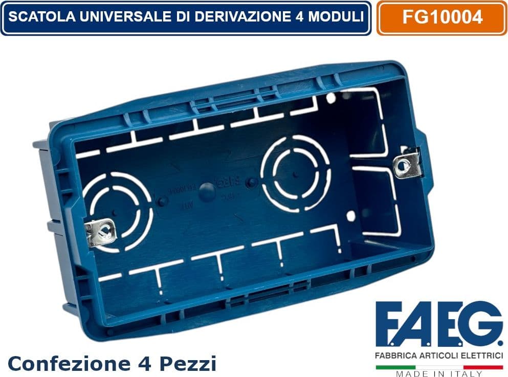CONFEZIONE 4 PEZZI CASSETTA COMBINATA DA INCASSO MURO 4 POSTI MODELLO MAGNUM CON INSERTI IN FERRO ZINCATO FAEG FG10004 - 2