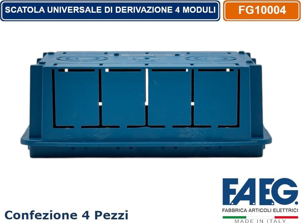 CONFEZIONE 4 PEZZI CASSETTA COMBINATA DA INCASSO MURO 4 POSTI MODELLO MAGNUM CON INSERTI IN FERRO ZINCATO FAEG FG10004 - 3