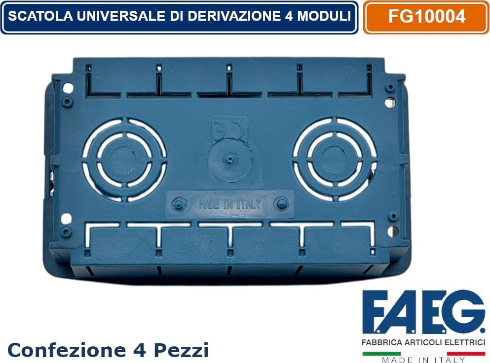 CONFEZIONE 4 PEZZI CASSETTA COMBINATA DA INCASSO MURO 4 POSTI MODELLO MAGNUM CON INSERTI IN FERRO ZINCATO FAEG FG10004 - 4