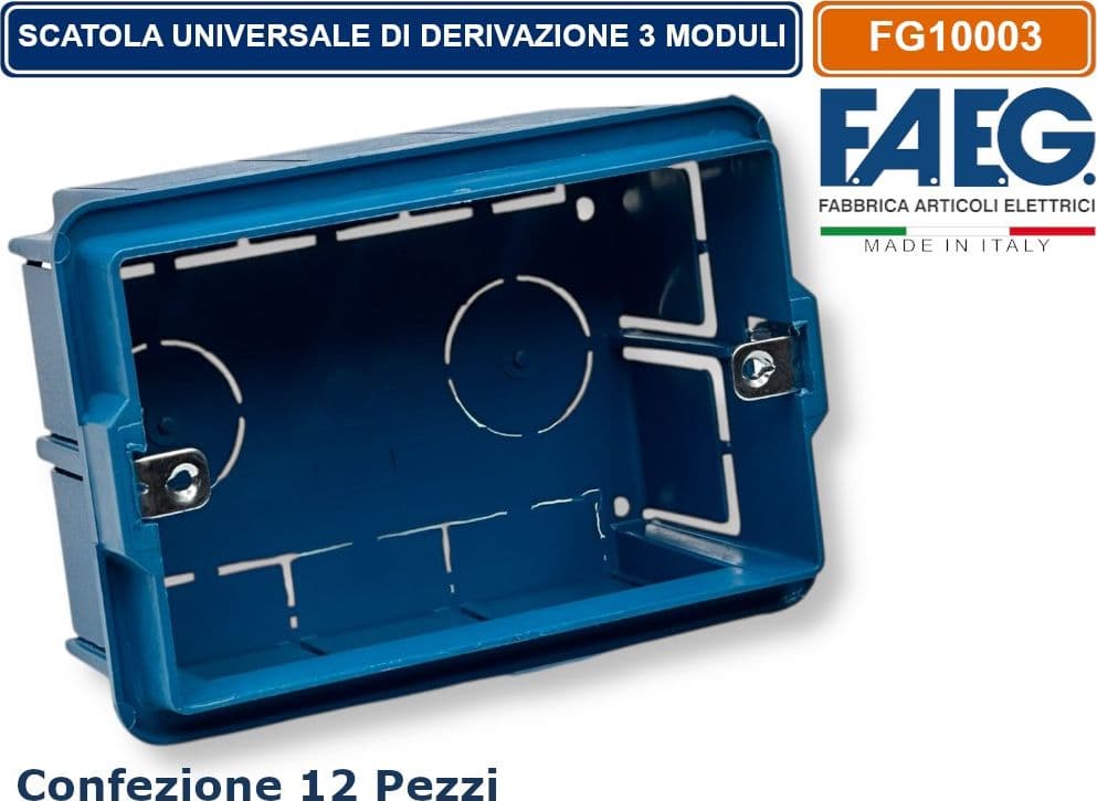 CONFEZIONE 12 PEZZI CASSETTA COMBINATA DA INCASSO MURO 3 POSTI MODELLO MAGNUM CON INSERTI IN FERRO ZINCATO FAEG FG10003 - 2