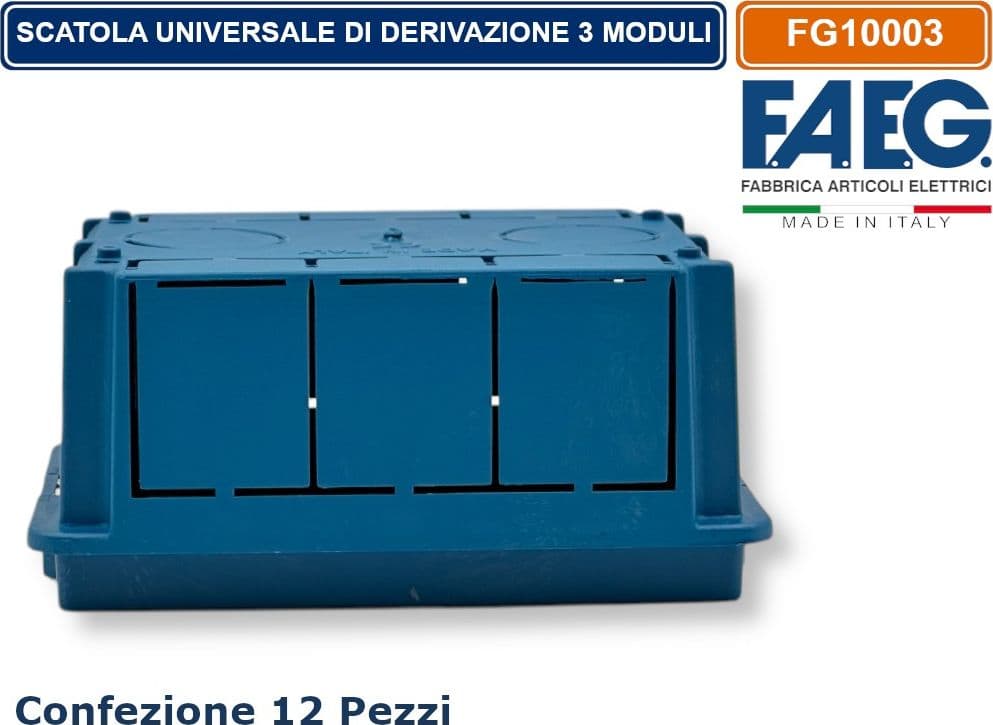 CONFEZIONE 12 PEZZI CASSETTA COMBINATA DA INCASSO MURO 3 POSTI MODELLO MAGNUM CON INSERTI IN FERRO ZINCATO FAEG FG10003 - 3