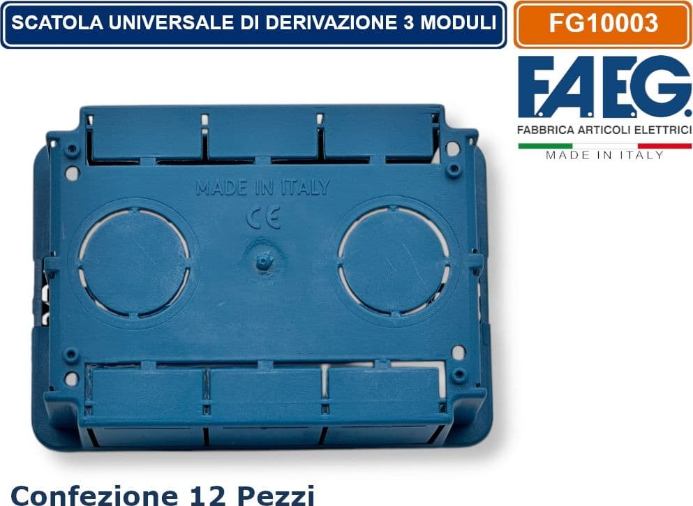 CONFEZIONE 12 PEZZI CASSETTA COMBINATA DA INCASSO MURO 3 POSTI MODELLO MAGNUM CON INSERTI IN FERRO ZINCATO FAEG FG10003 - 4