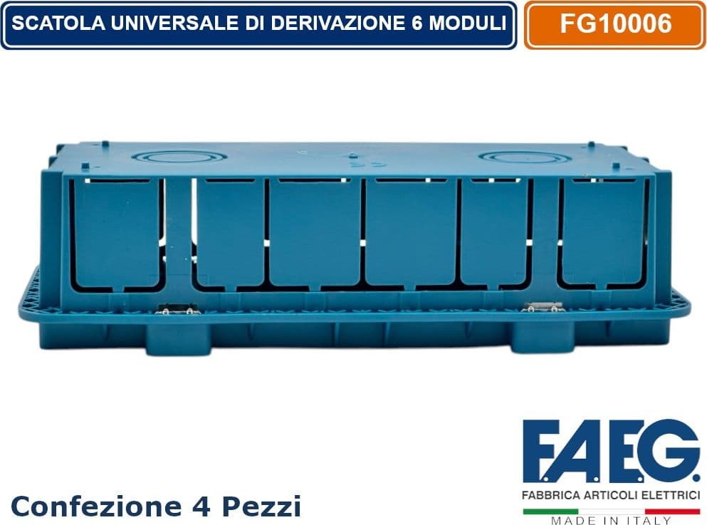 CONFEZIONE 4 PEZZI CASSETTA COMBINATA DA INCASSO MURO 6 POSTI MODELLO MAGNUM CON INSERTI IN FERRO ZINCATO FAEG FG10006 - 2