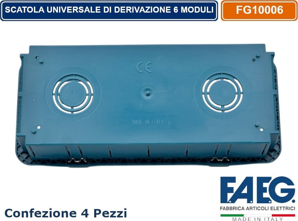 CONFEZIONE 4 PEZZI CASSETTA COMBINATA DA INCASSO MURO 6 POSTI MODELLO MAGNUM CON INSERTI IN FERRO ZINCATO FAEG FG10006 - 3