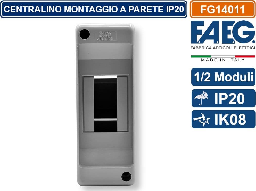 CENTRALINO DA PARETE 1/2 MODULI GUIDA DIN INCORPORATA IP20 130X45X85MM FAEG - FG14011 - 2