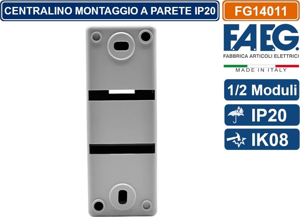 CENTRALINO DA PARETE 1/2 MODULI GUIDA DIN INCORPORATA IP20 130X45X85MM FAEG - FG14011 - 3
