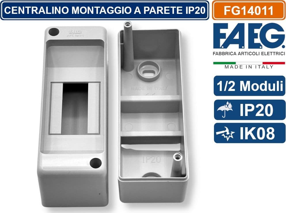 CENTRALINO DA PARETE 1/2 MODULI GUIDA DIN INCORPORATA IP20 130X45X85MM FAEG - FG14011 - 4