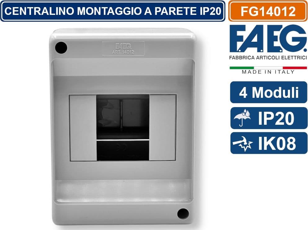 CENTRALINO DA PARETE 2/4 MODULI GUIDA DIN INCORPORATA IP20 130X90X85MM FAEG - FG14012 - 2