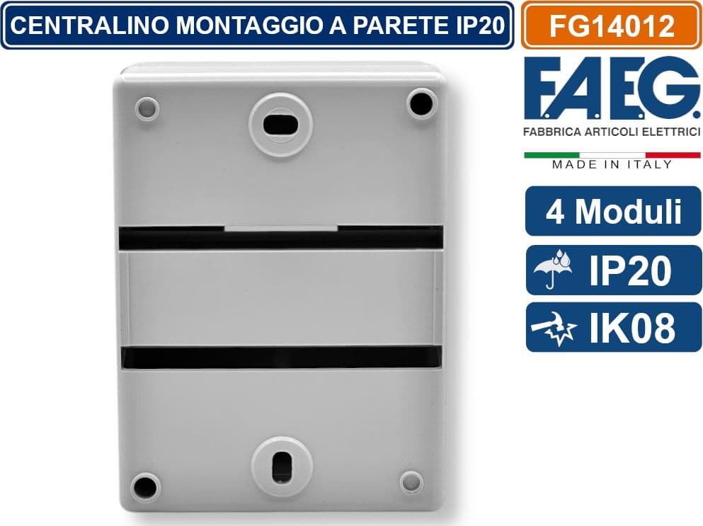 CENTRALINO DA PARETE 2/4 MODULI GUIDA DIN INCORPORATA IP20 130X90X85MM FAEG - FG14012 - 3