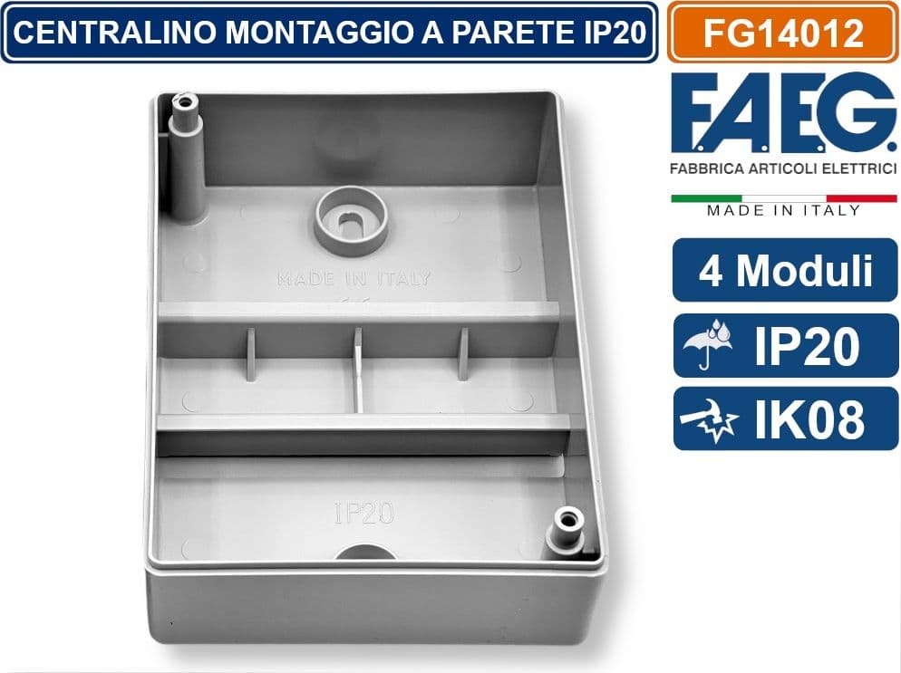 CENTRALINO DA PARETE 2/4 MODULI GUIDA DIN INCORPORATA IP20 130X90X85MM FAEG - FG14012 - 4