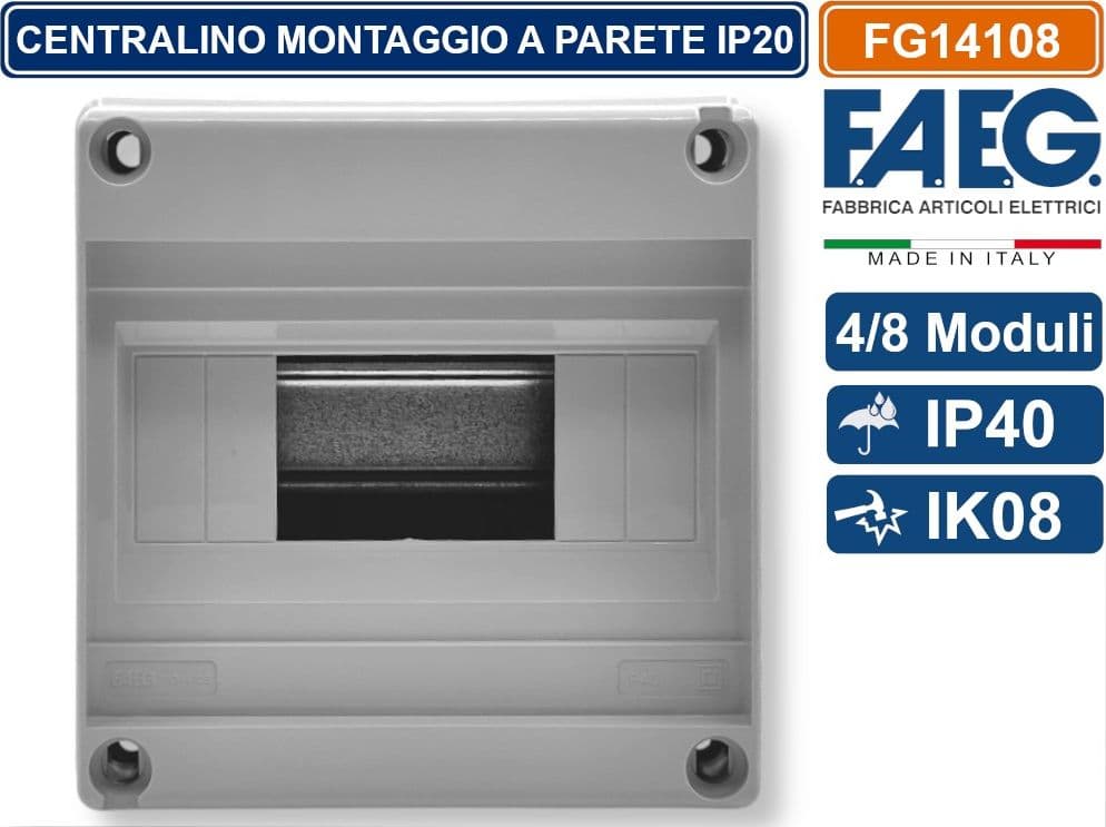 CENTRALINO DA PARETE 6/8 MODULI GUIDA DIN INCORPORATA IP40 174 x 174 x 102MM FAEG - FG14108 - 2