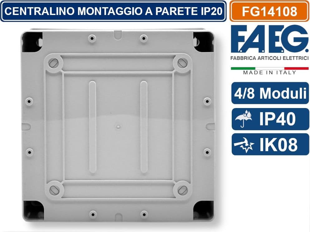 CENTRALINO DA PARETE 6/8 MODULI GUIDA DIN INCORPORATA IP40 174 x 174 x 102MM FAEG - FG14108 - 3