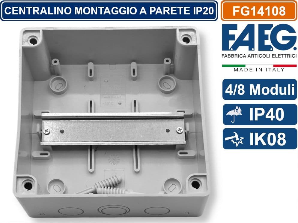 CENTRALINO DA PARETE 6/8 MODULI GUIDA DIN INCORPORATA IP40 174 x 174 x 102MM FAEG - FG14108 - 4