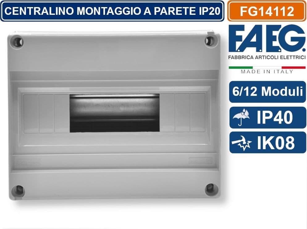 CENTRALINO DA PARETE 12 MODULI GUIDA DIN INCORPORATA IP40 246 x 197 x 112MM FAEG - FG14112 - 2