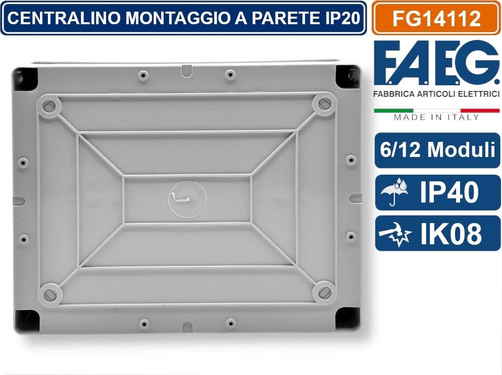 CENTRALINO DA PARETE 12 MODULI GUIDA DIN INCORPORATA IP40 246 x 197 x 112MM FAEG - FG14112 - 3