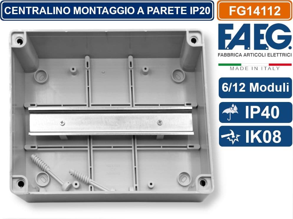 CENTRALINO DA PARETE 12 MODULI GUIDA DIN INCORPORATA IP40 246 x 197 x 112MM FAEG - FG14112 - 4