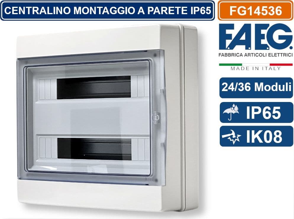 CENTRALINO A PARETE 36 MODULI TENUTA STAGNA IP65 COLORE GRIGIO CON SPORTELLO FAEG - FG14536