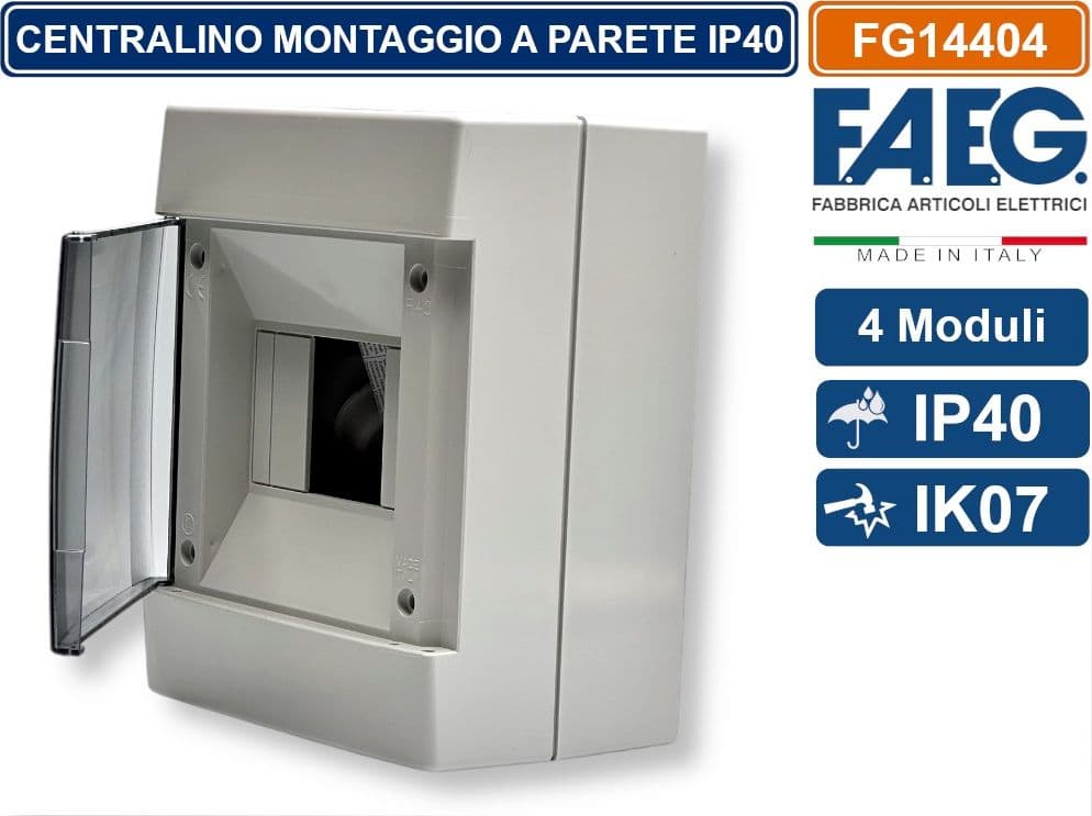 FAEG FG14404 CENTRALINO A PARETE  4 MODULI IP40 COLORE GRIGIO RAL7035 CON SPORTELLO - 2