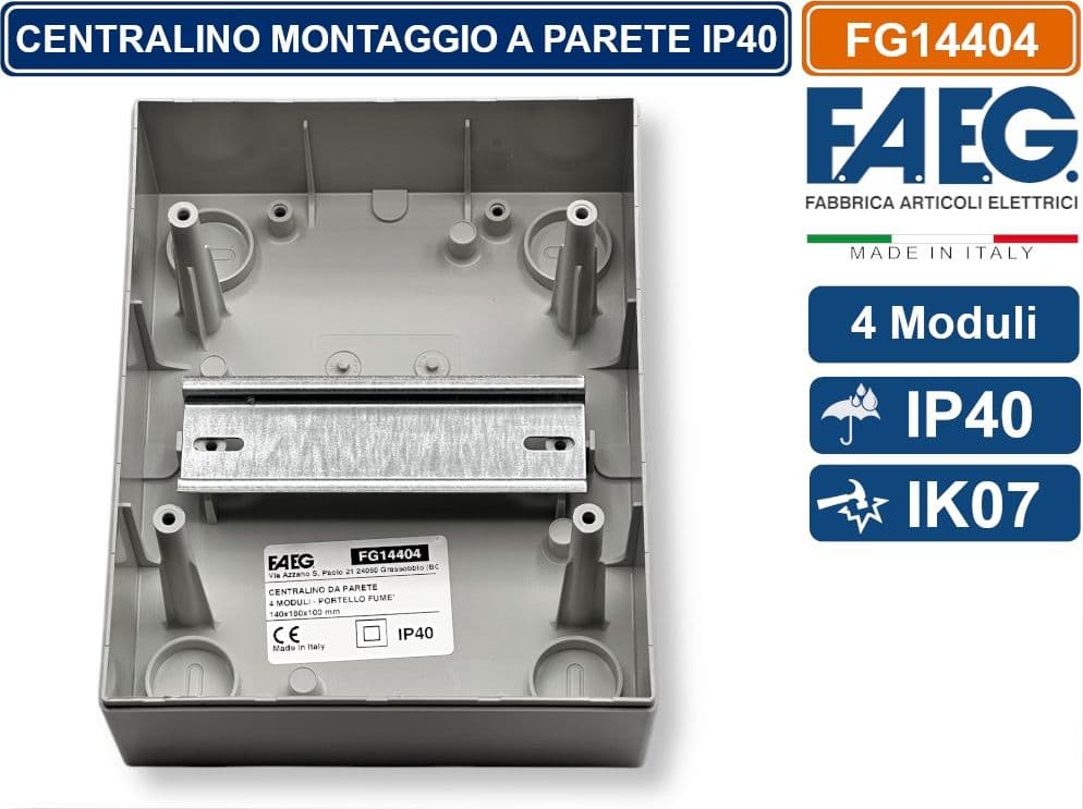 FAEG FG14404 CENTRALINO A PARETE  4 MODULI IP40 COLORE GRIGIO RAL7035 CON SPORTELLO - 3