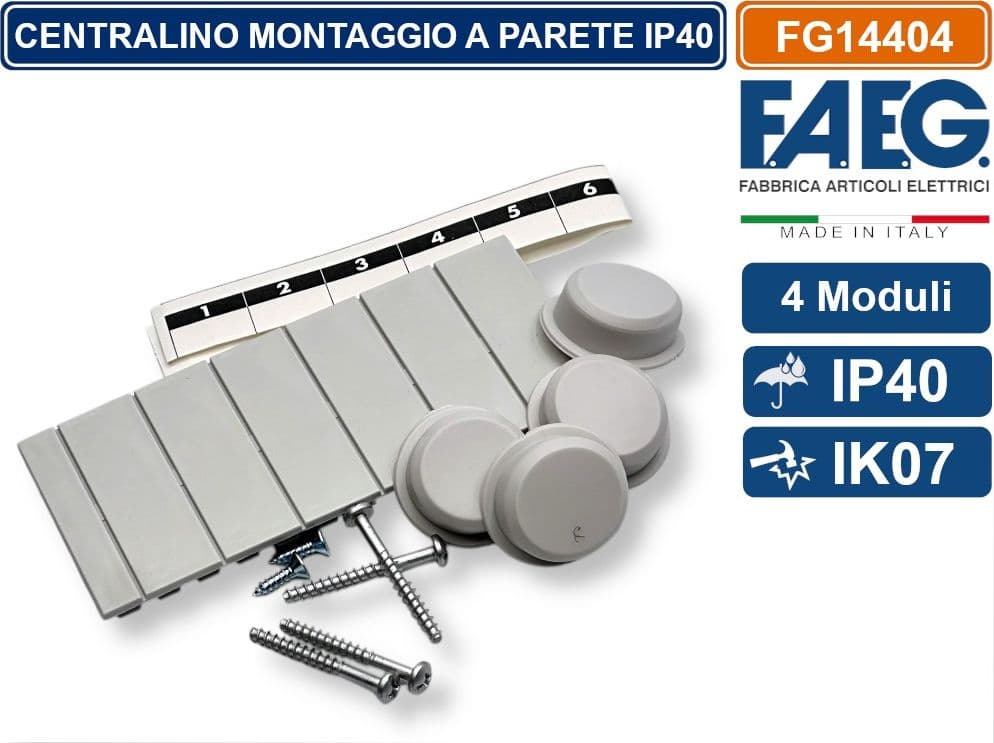 FAEG FG14404 CENTRALINO A PARETE  4 MODULI IP40 COLORE GRIGIO RAL7035 CON SPORTELLO - 4