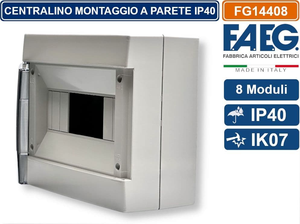 FAEG FG14408 CENTRALINO A PARETE  8 MODULI IP40 COLORE GRIGIO RAL7035 CON SPORTELLO - 2