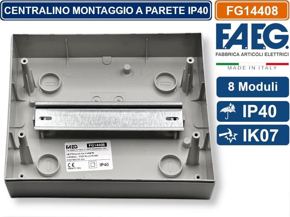 FAEG FG14408 CENTRALINO A PARETE  8 MODULI IP40 COLORE GRIGIO RAL7035 CON SPORTELLO - 3