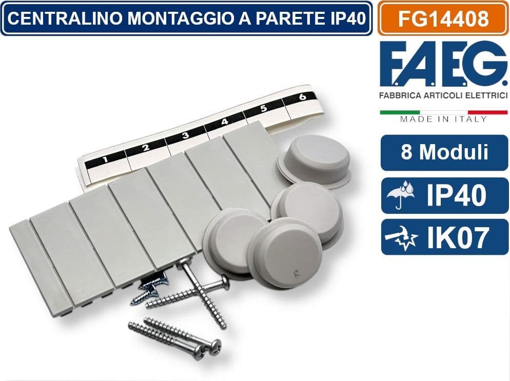 FAEG FG14408 CENTRALINO A PARETE  8 MODULI IP40 COLORE GRIGIO RAL7035 CON SPORTELLO - 4