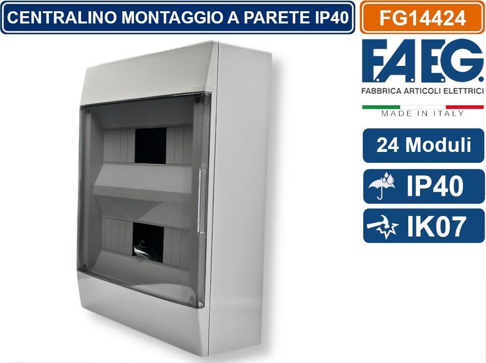 FAEG FG14424 CENTRALINO A PARETE 24 MODULI IP40 COLORE GRIGIO RAL7035 CON SPORTELLO