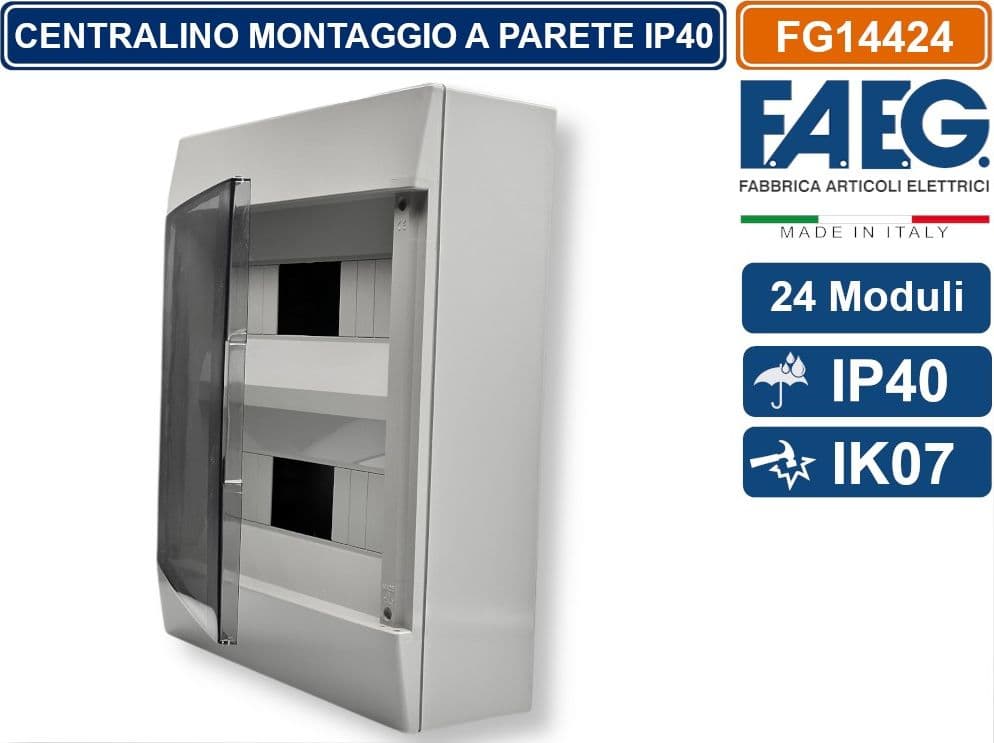 FAEG FG14424 CENTRALINO A PARETE 24 MODULI IP40 COLORE GRIGIO RAL7035 CON SPORTELLO - 2