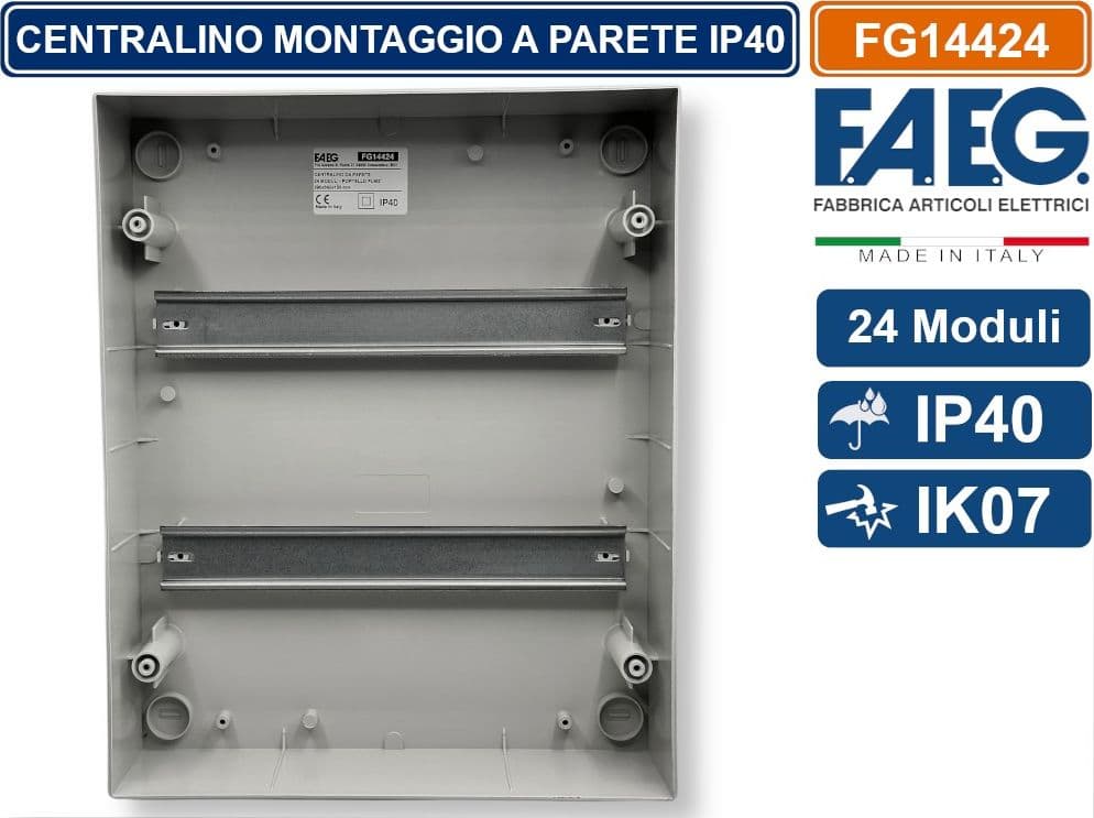 FAEG FG14424 CENTRALINO A PARETE 24 MODULI IP40 COLORE GRIGIO RAL7035 CON SPORTELLO - 3