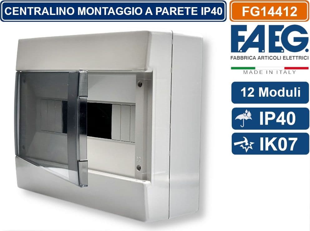 FAEG FG14412 CENTRALINO A PARETE  12 MODULI IP40 COLORE GRIGIO RAL7035 CON SPORTELLO - 2