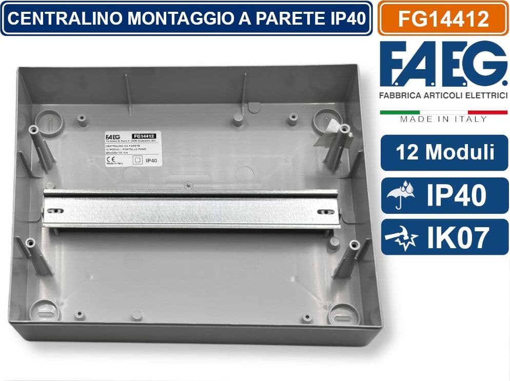 FAEG FG14412 CENTRALINO A PARETE  12 MODULI IP40 COLORE GRIGIO RAL7035 CON SPORTELLO - 3