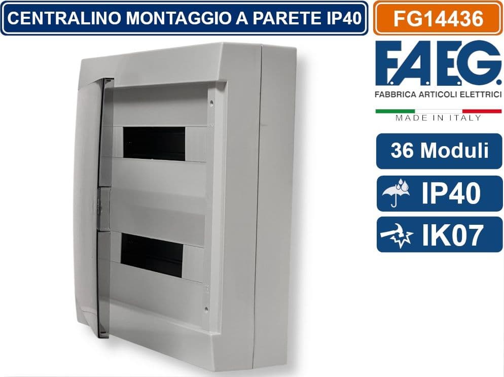 FAEG FG14436 CENTRALINO A PARETE 36 MODULI IP40 COLORE GRIGIO RAL7035 CON SPORTELLO - 2