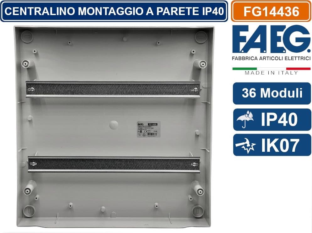 FAEG FG14436 CENTRALINO A PARETE 36 MODULI IP40 COLORE GRIGIO RAL7035 CON SPORTELLO - 3