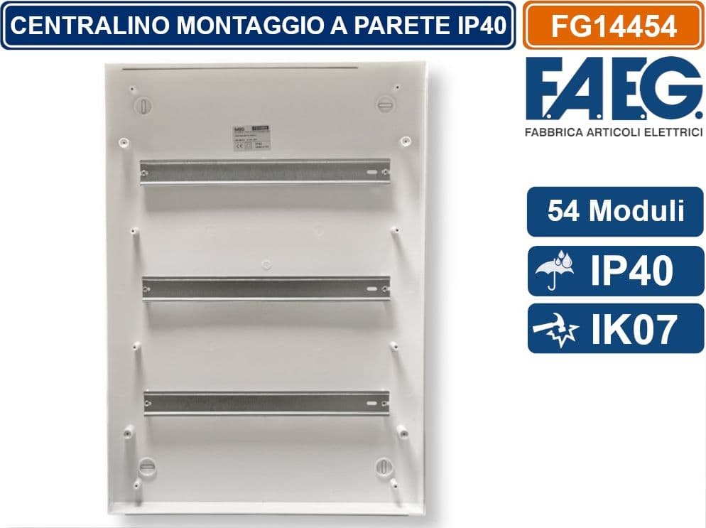 FAEG FG14454 CENTRALINO A PARETE 54 MODULI IP40 COLORE GRIGIO RAL7035 CON SPORTELLO - 3