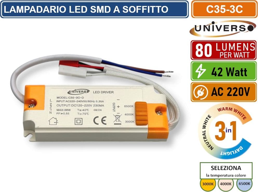 UNIVERSO C35 PLAFONIERA LAMPADARIO LED SMD A SOFFITTO DESIGN AD ANELLI 42W 3IN1 CCT CAMBIA COLORE LUCE - 4