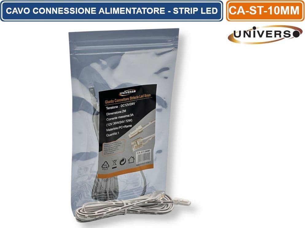 CAVO DI CONNESSIONE TRA ALIMENTATORE SERIE QS E STRIP LED MONOCOLORE DC12-24V LARGHEZZA 10MM - 2