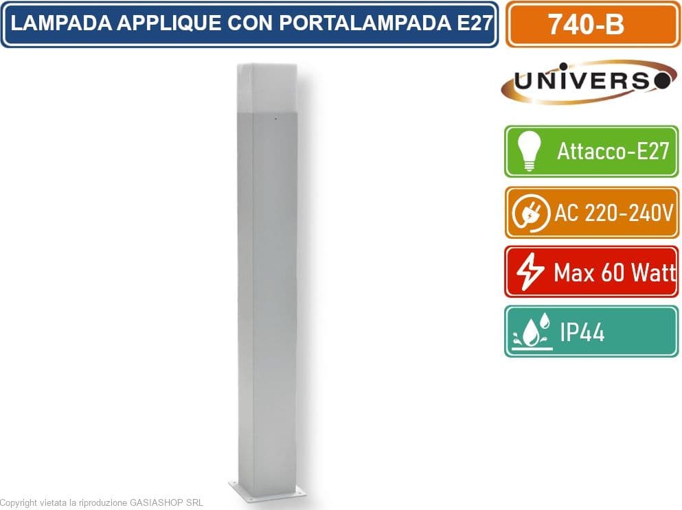 UNIVERSO 740-B PORTALAMPADA APPLIQUE DA GIARDINO WALL LIGHT QUADRATO PER LAMPADINE E27 COLORE BIANCO - 2