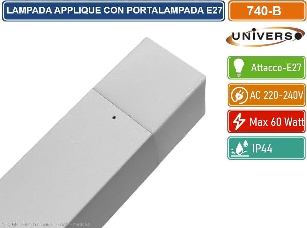 UNIVERSO 740-B PORTALAMPADA APPLIQUE DA GIARDINO WALL LIGHT QUADRATO PER LAMPADINE E27 COLORE BIANCO - 3